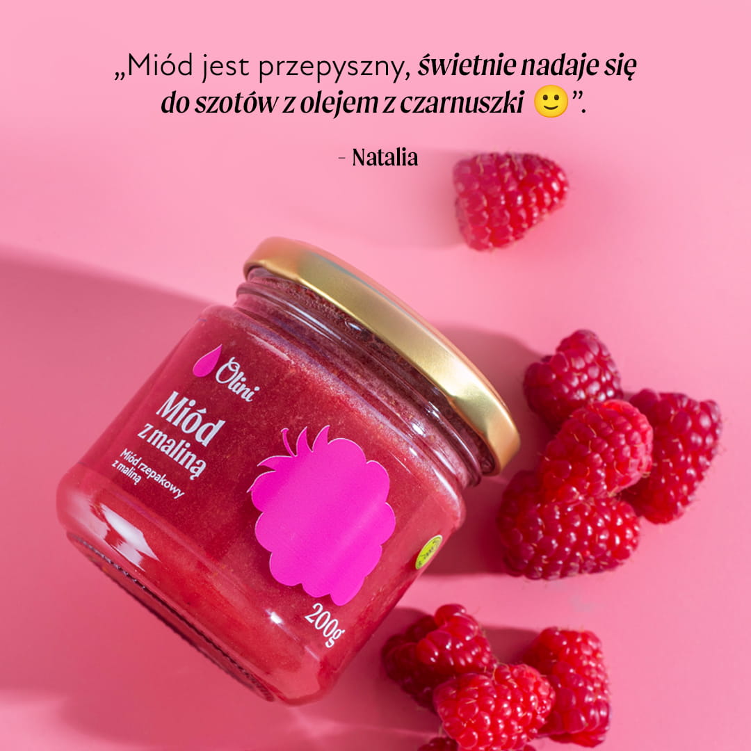 Miód rzepakowy kremowany z maliną Olini
