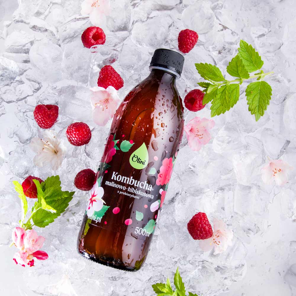Kombucha malinowo-hibiskusowa z probiotykami Olini